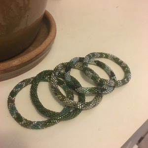 Lily and Laura glass bead bracelets Greens